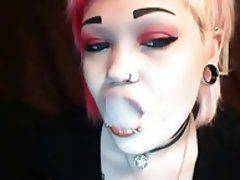 Smoking goth girl after long