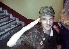 Russian soldier boner watching phone