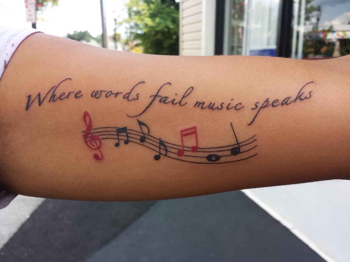 French F. reccomend Where words fail music speaks tattoo