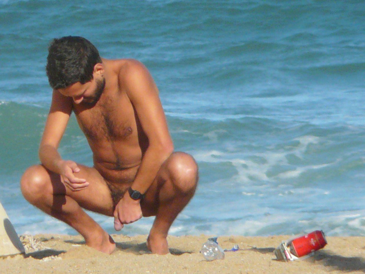 Naked man at beach hidden cam