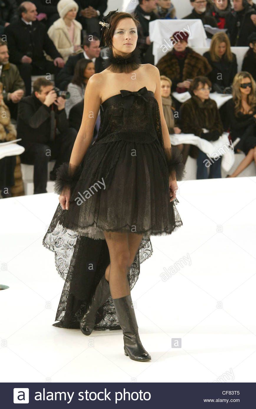 Brunette black lace dress