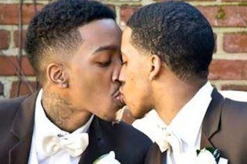 Photo of gay men kissing