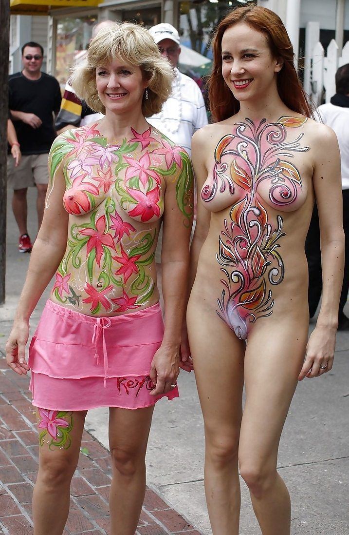 Nude body paint women in key west 