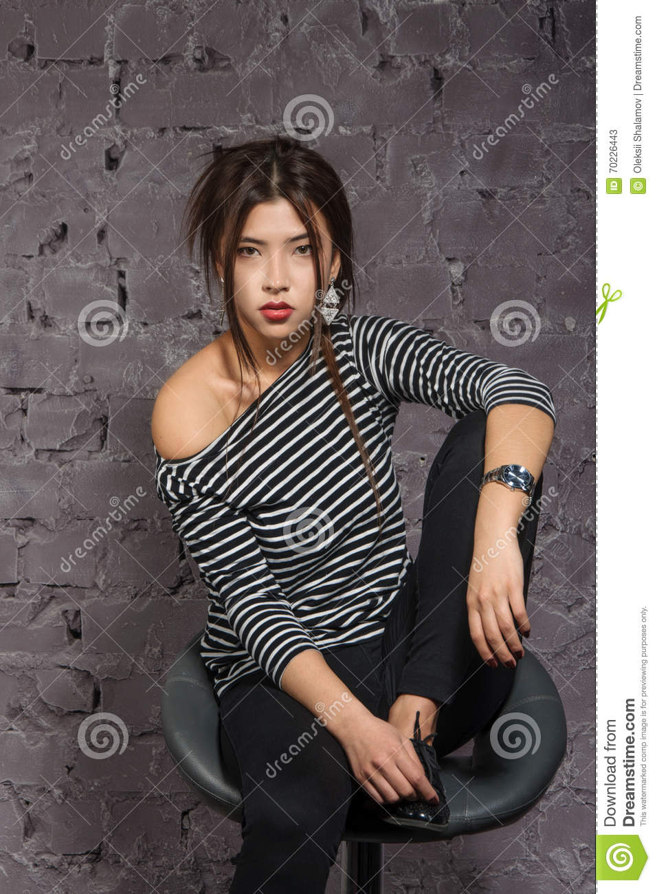 Asian girl striped
