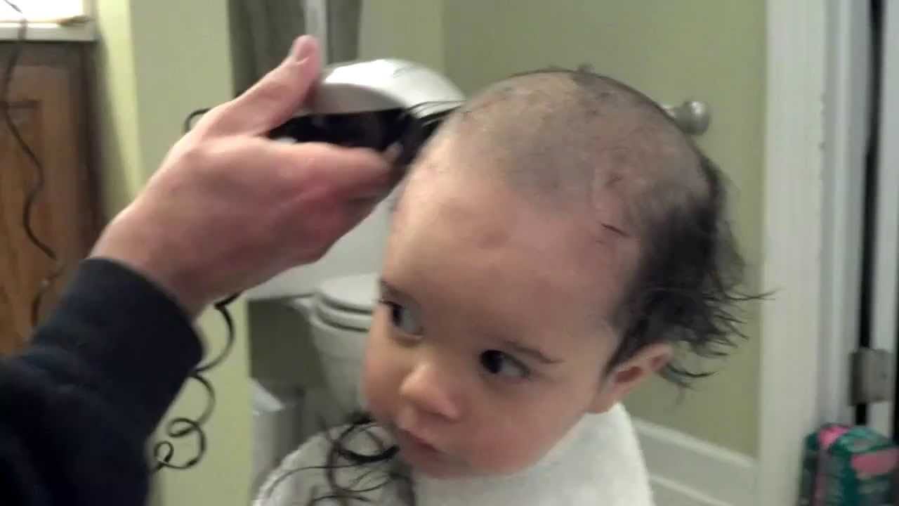 Baby with shaved head