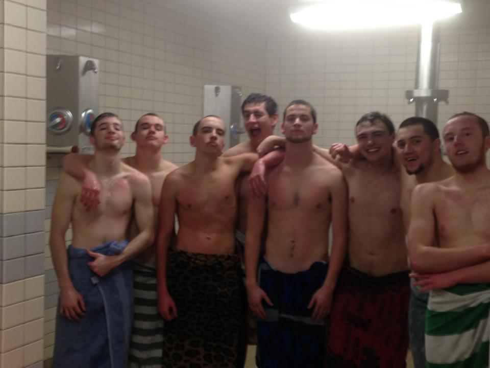 Boys showering at school