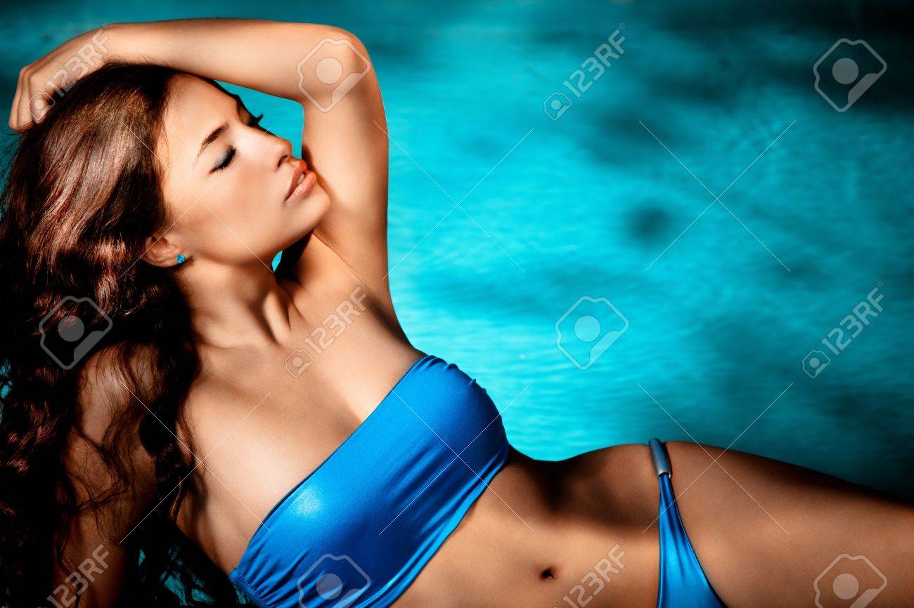 best of Pool Blue bikini brunette