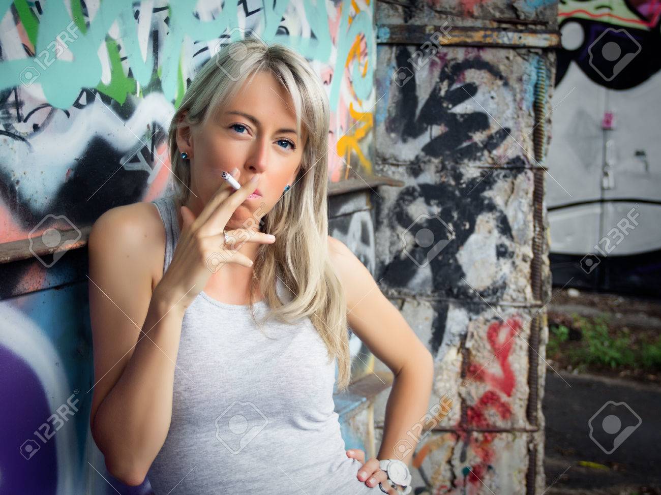 Young teen girl smoking